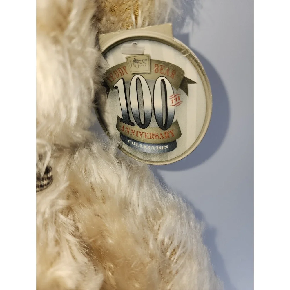 Russ Berrie Claridge Teddy Bear 100th Anniversary Collection Plush Cream Bow